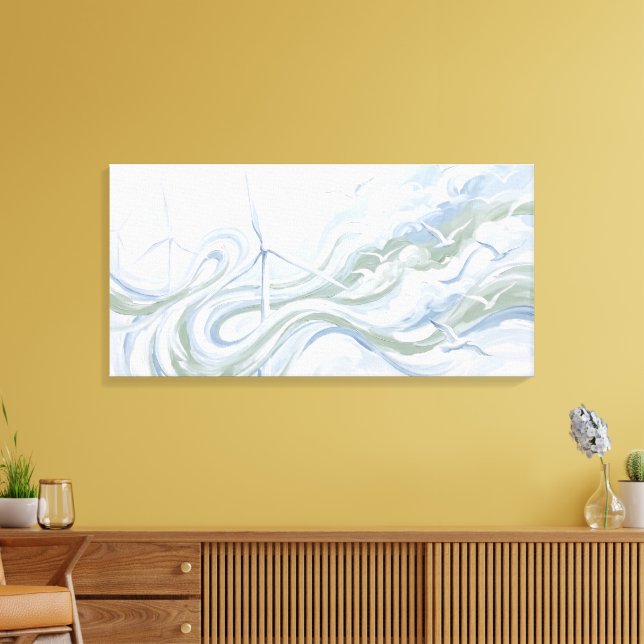 Wind Power Abstract Painting, Sustainability Art Canvas Print (Insitu(LivingRoom))