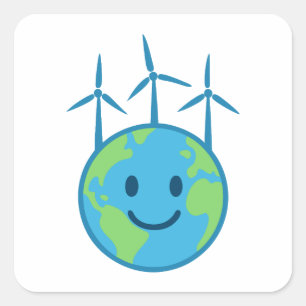 Wind Power for a Clean Earth Square Sticker
