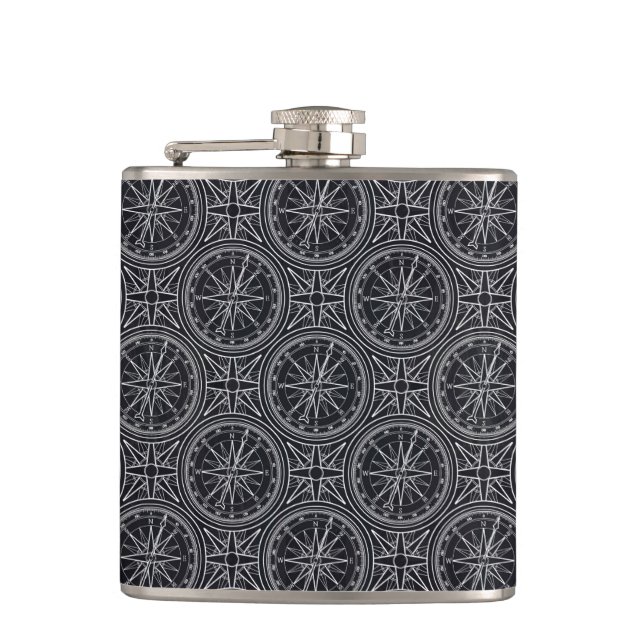 Wind Rose Compass Pattern Hip Flask (Front)