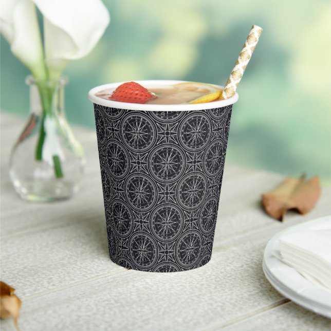 Wind Rose Compass Pattern Paper Cups (Insitu)