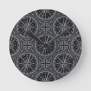 Wind Rose Compass Pattern Round Clock