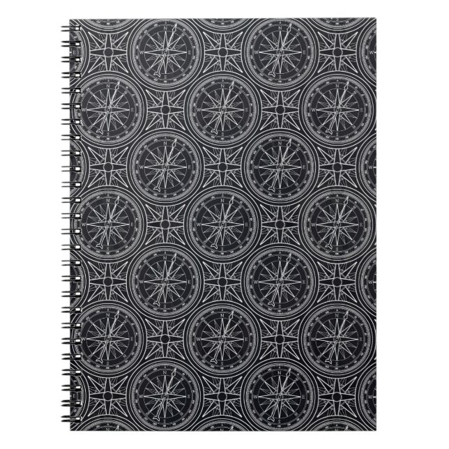 Wind Rose Compass Pattern Spiral Notebook (Front)