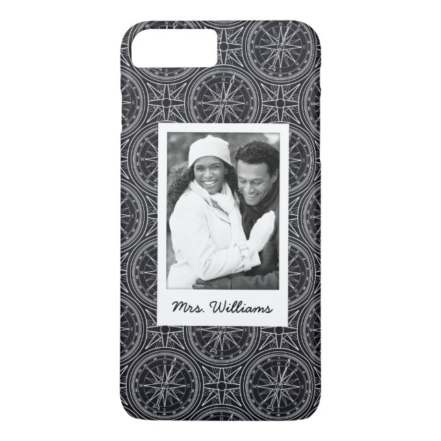 Wind Rose Compass Pattern | Your Photo & Name Case-Mate iPhone Case (Back)