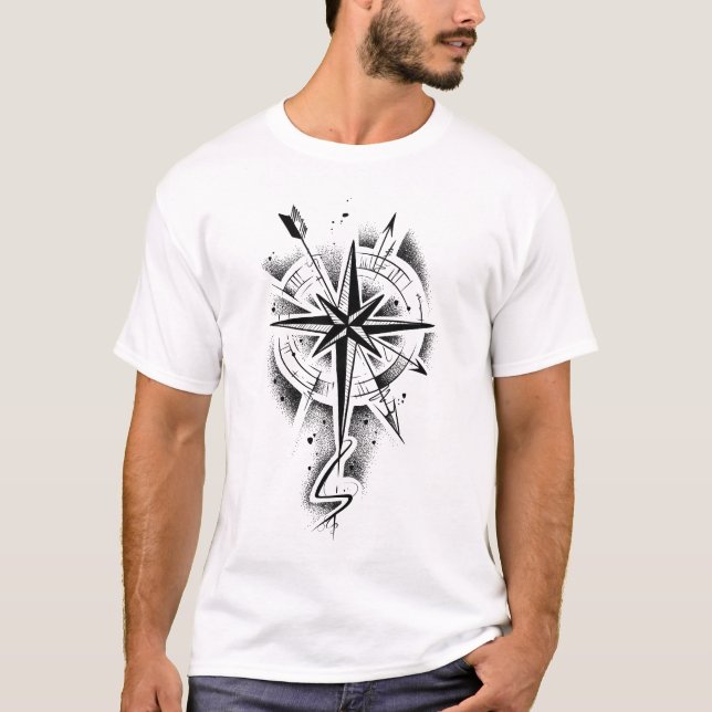 Wind rose dotwork sketch tattoo style T-Shirt (Front)
