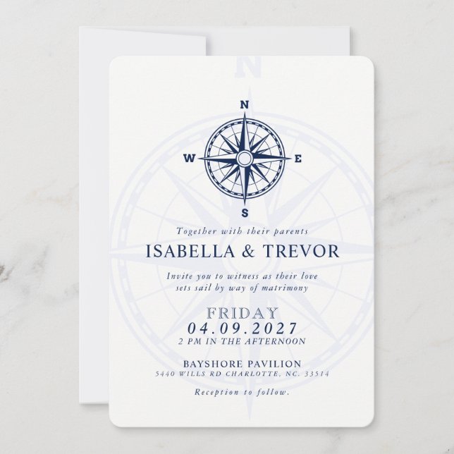 Wind Rose Nautical Wedding Invite (Front)