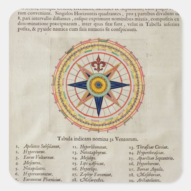 Wind rose with the 32 winds ofthe world square sticker (Front)