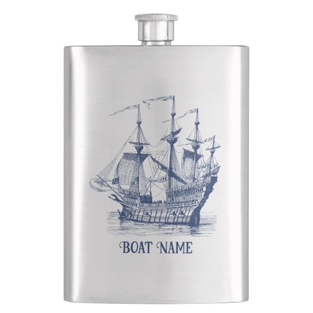 Wind sailing boat illustration hip flask (Front)