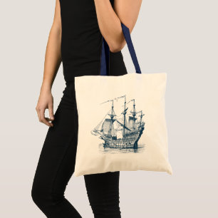 Wind Sailing Vintage Nautical Boat Tote Bag
