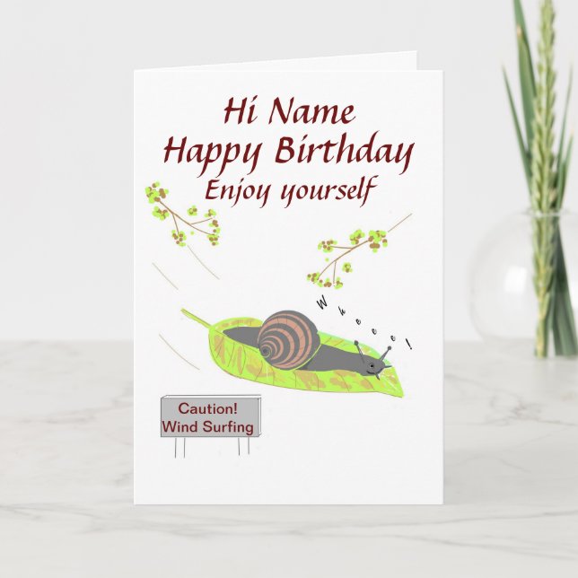 Wind Surfing Snail, Funny birthday card. Card (Front)