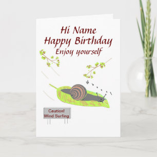 Wind Surfing Snail, Funny birthday card. Card