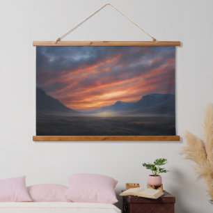 Wind-Swept Embers: An Icelandic Landscap Hanging Tapestry