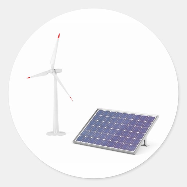 Wind turbine and solar panel classic round sticker (Front)
