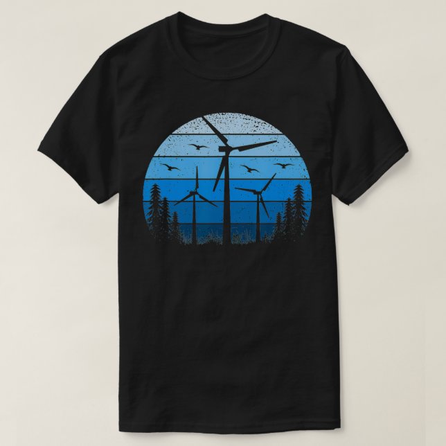 Wind Turbine Retro Green Renewable Energy Windmill T-Shirt (Design Front)