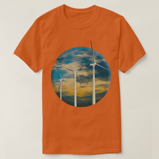 Wind Turbines Burnt Orange Sky T-Shirt (Design Front)