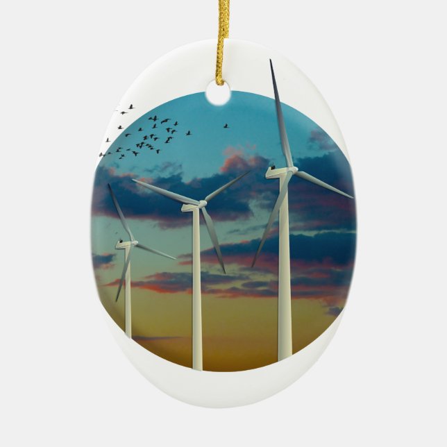 Wind Turbines Painted Sky Ceramic Tree Decoration (Front)