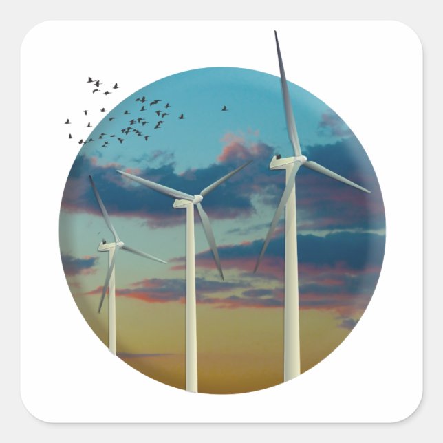 Wind Turbines Painted Sky Square Sticker (Front)