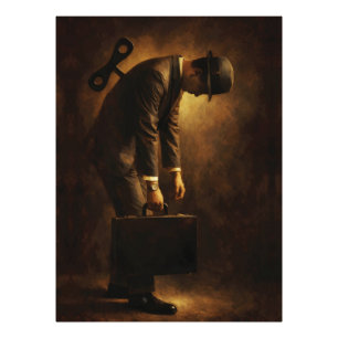 Wind-Up Office Man Surreal Routine Grind Oil Paint Photo Print