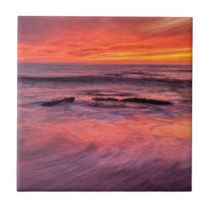 Windansea Beach Red Sunset Tile