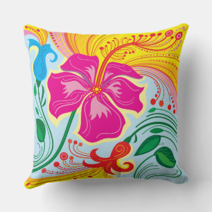 Windblown Tropical Flowers Cushion