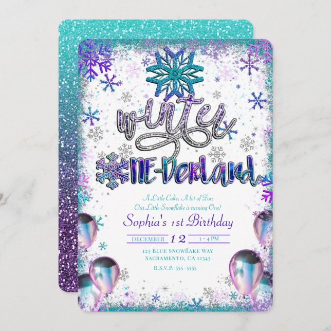 Winder One-derland Wonderland 1st Birthday Party Invitation (Front/Back)