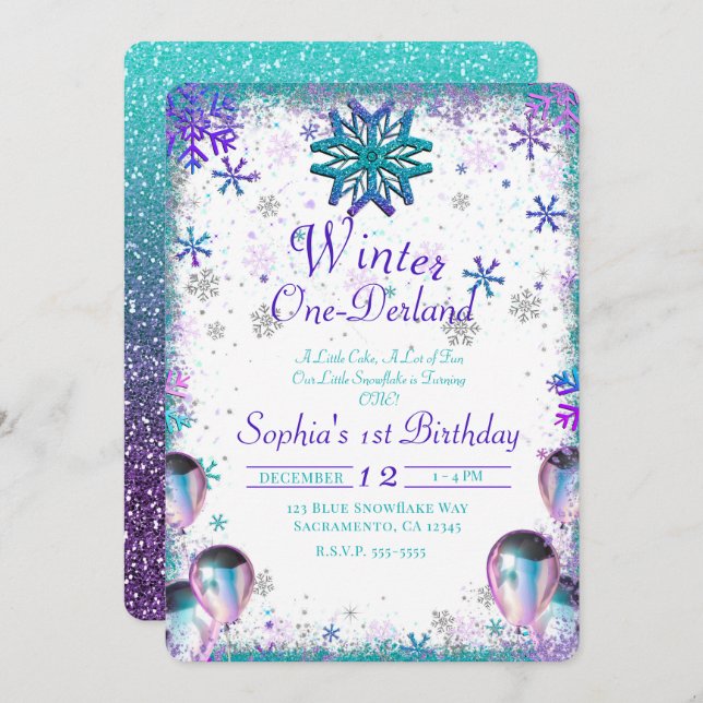 Winder One-Derland Wonderland 1st Birthday Party Invitation (Front/Back)
