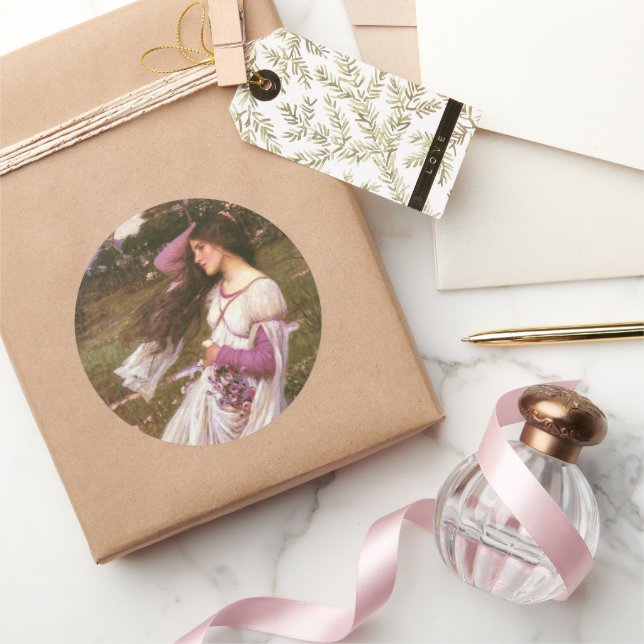 Windflowers by John William Waterhouse  Classic Round Sticker (Gifting)