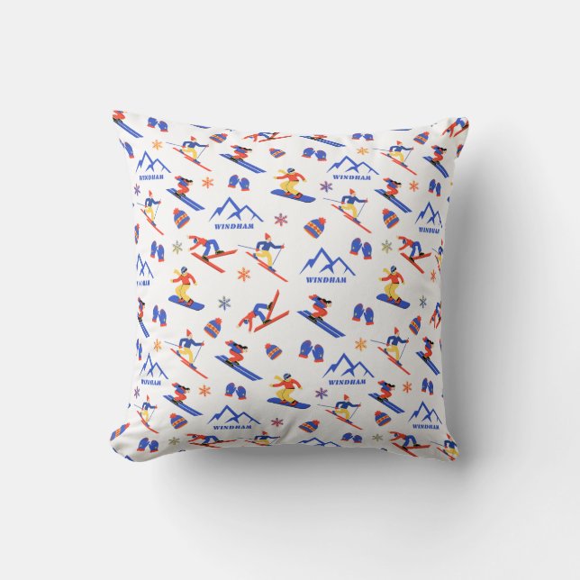 Windham Mountain New York Ski Snowboard Pattern Cushion (Front)
