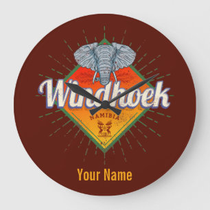 Windhoek Namibia Retro Elephant Vintage Africa Lug Large Clock