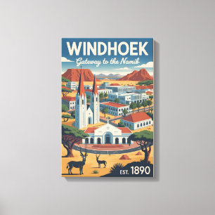 Windhoek Namibia Retro Travel Poster Art Canvas Print
