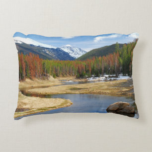 Winding Colorado River With Mountains and Pines Decorative Cushion
