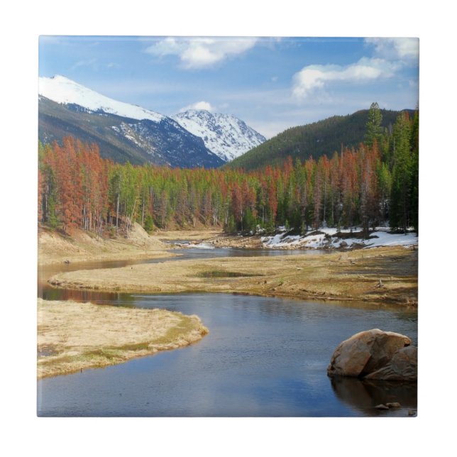 Winding Colorado River With Mountains and Pines Tile (Front)