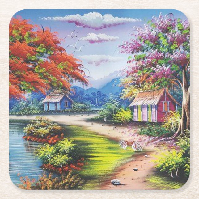 Winding Country Road Fine Art Square Paper Coaster (Front)