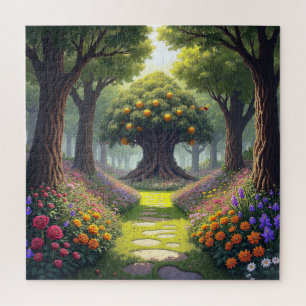 Winding Path through Flower Meadow to Orange Tree Jigsaw Puzzle