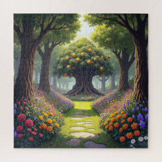 Winding Path through Flower Meadow to Orange Tree Jigsaw Puzzle