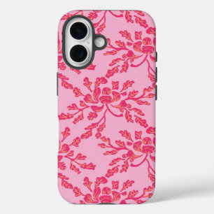 Winding Peony Woodcut in Pink and Orange iPhone 16 Case