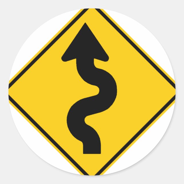 Winding Road Ahead Highway Sign Classic Round Sticker (Front)