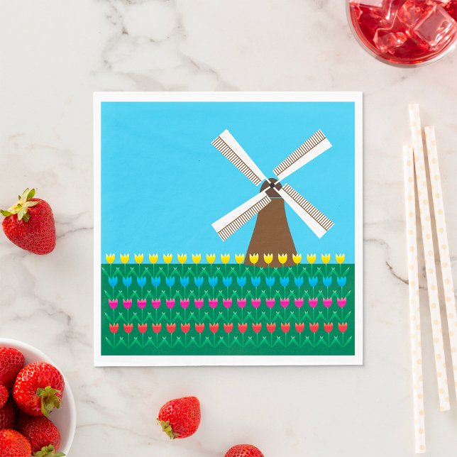 Windmill Amongst Tulip Flowers Napkin (Creator Uploaded)