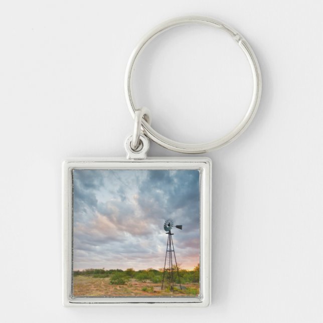 Windmill And Clouds At Sunset Key Ring (Front)