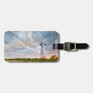 Windmill And Clouds At Sunset Luggage Tag