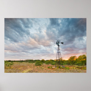Windmill And Clouds At Sunset Poster