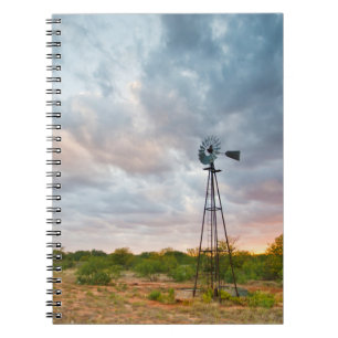 Windmill And Clouds At Sunset Spiral Notebook