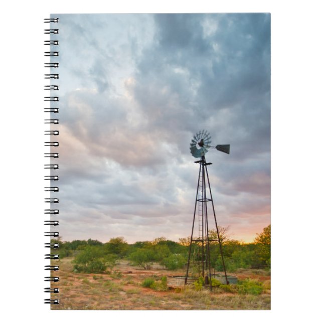 Windmill And Clouds At Sunset Spiral Notebook (Front)