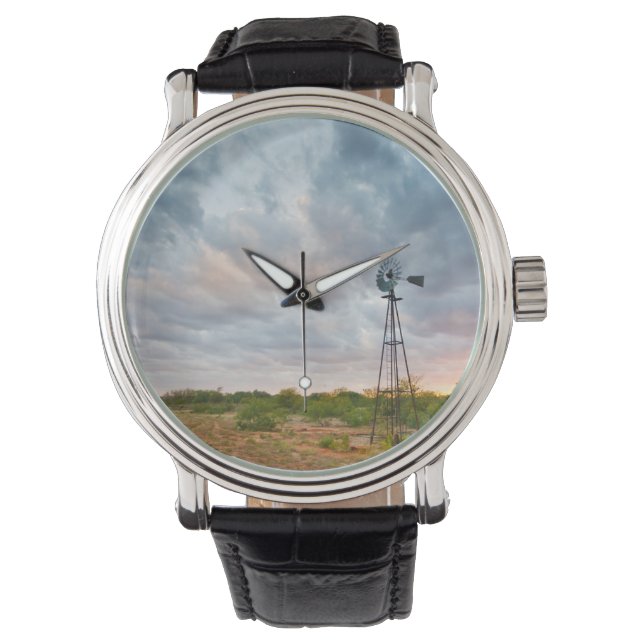 Windmill And Clouds At Sunset Watch (Front)