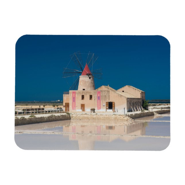 Windmill and salt pans at the salina of Trapani Magnet (Horizontal)