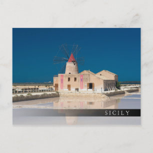 Windmill and salt pans at the salina of Trapani Postcard