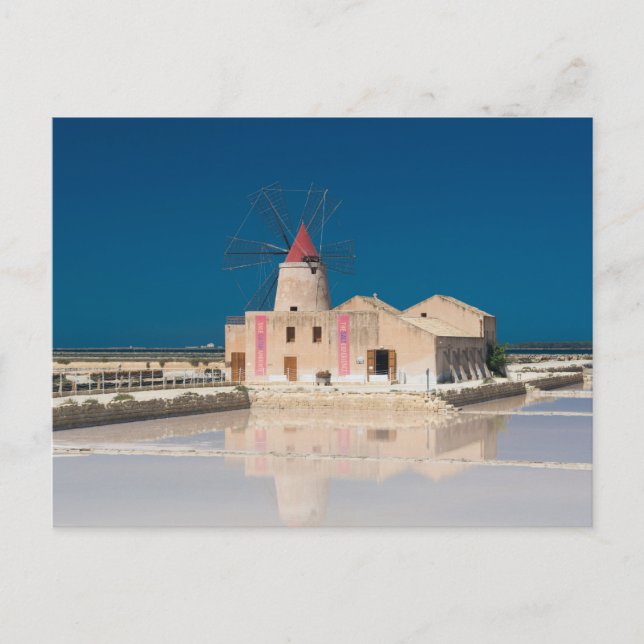 Windmill and salt pans at the salina of Trapani Postcard (Front)