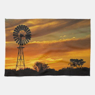 Windmill and Sunset, William Creek, Oodnadatta Tea Towel