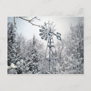 Windmill and Trees Covered in Snow. Postcard