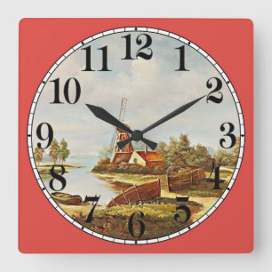 Windmill and Water Square Wall Clock