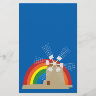 Windmill at a rainbow background flyer